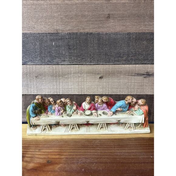 Vintage 3d Chalkware Last Supper Sculpture 14.5” Long
